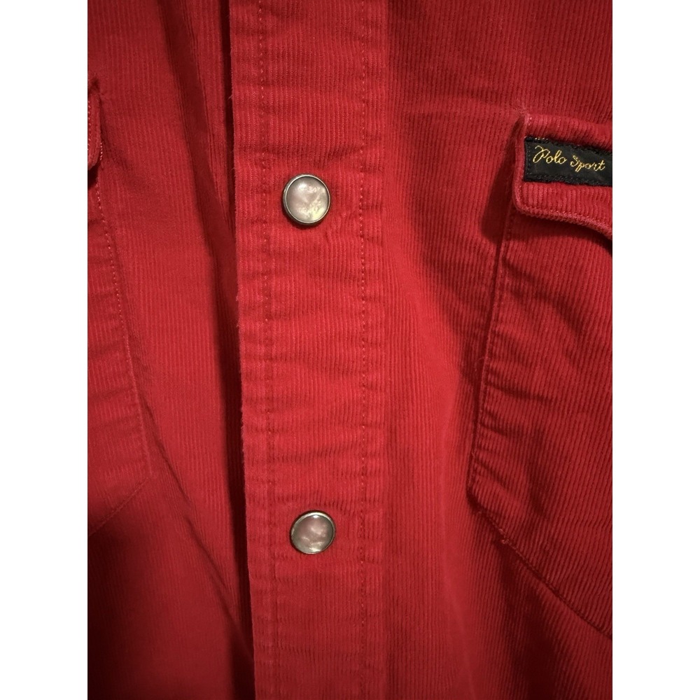 Polo‎ Ralph Lauren Red Corduroy Classic Western Shirt Pearl Snap Size Medium - Picture 11 of 14
